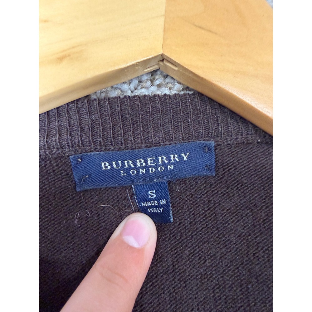 Burberry London Mens Argyle V-Neck Sweater Brown Red Tan Made in Italy Small - Picture 2 of 7